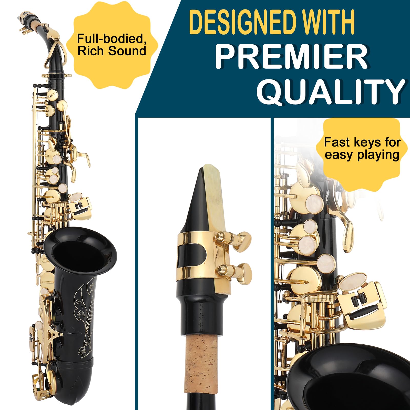 Ktaxon Alto Saxophone Drop E Brass Sax Full Kit for Student Beginners with Carving, Mouthpiece, Carrying Case, Gloves, Cleaning Cloth Bar, Detachable Strap, Shoulder Strap, Reed