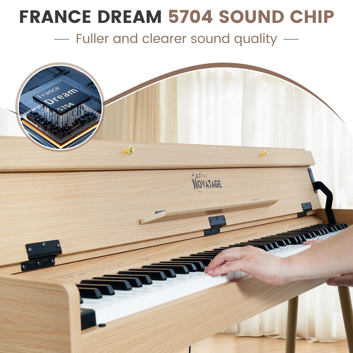 88 Key Digital Piano Keyboard for Beginners, Fully Weighted Wooden Electric Piano with Triple Pedal, Headphone, Supports MIDI Connecting, French Dream Sound Source (Brown)