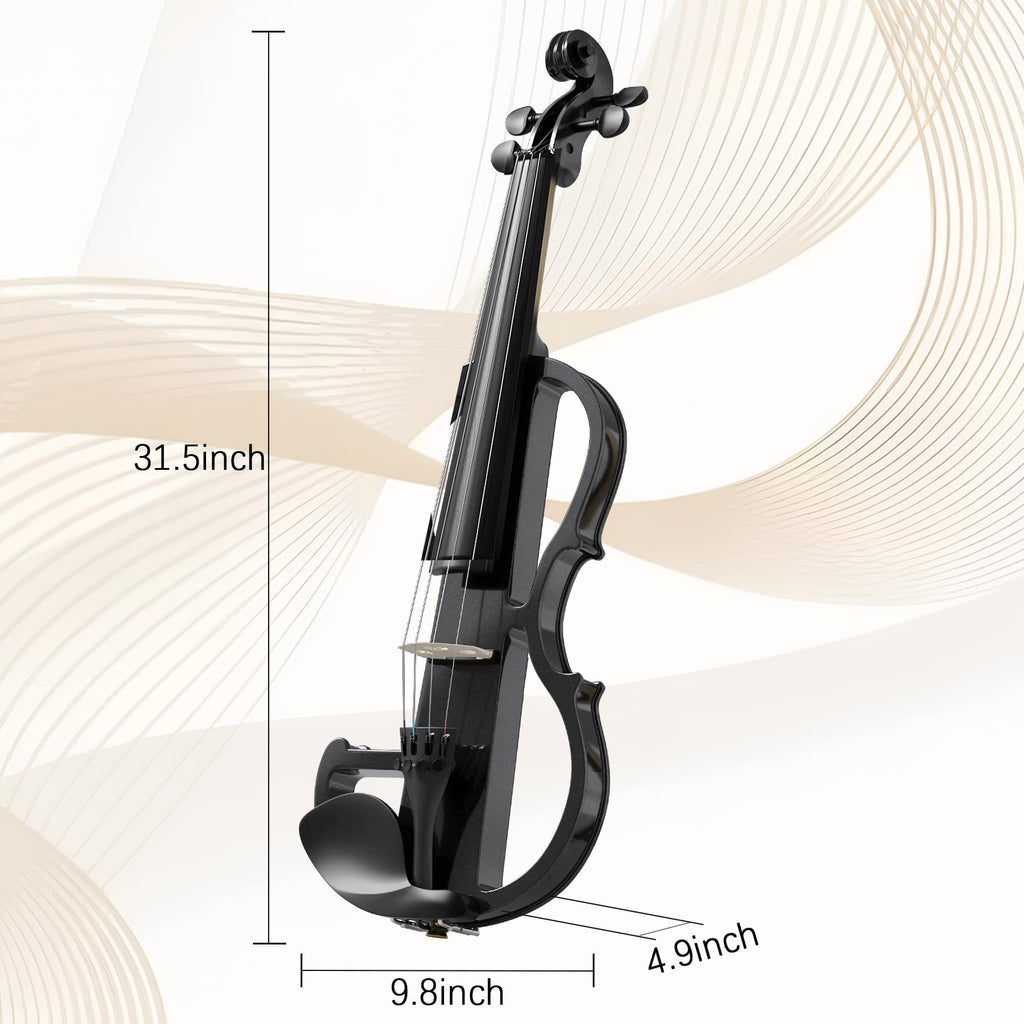 Electric Violin 4/4 Kit, Electric Violin 4/4 Full Size for Adults, Students, Beginner Violins, Full Size Violins Set with Case, Bow, Rosin and Headphones, Black