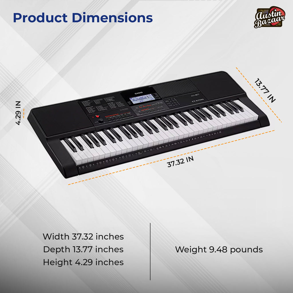 Casio CT-X700 Portable Keyboard Bundle with Adjustable Stand, Bench, Headphones, Sustain Pedal, Power Supply, Instructional DVD, and Austin Bazaar Polishing Cloth