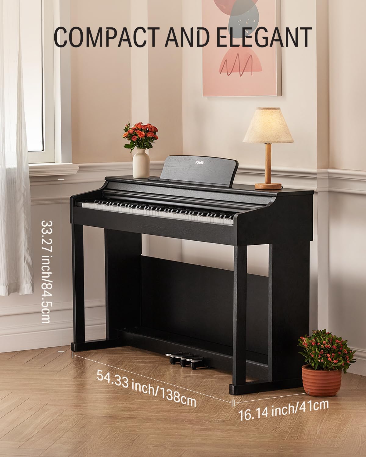 Donner DDP-100S Digital Piano 88 Key Weighted Graded Hammer-Action Piano Keyboard with MIDI In/Out, 200 Sounds & Rhythms, 100 Demo, Electric Piano with Bench for Beginner Professional