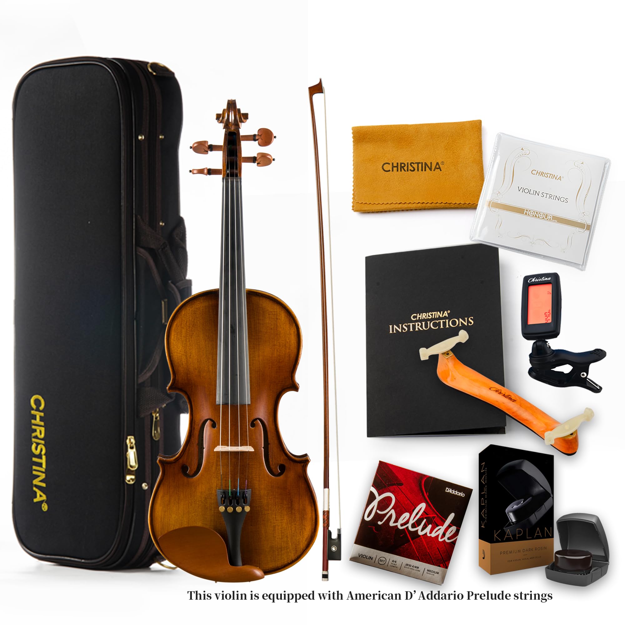 CHRISTINA V04 Violin Instrument Adult Full Size Violin Kit Acoustic Violins for Kids Beginners Student (matte 4/4)