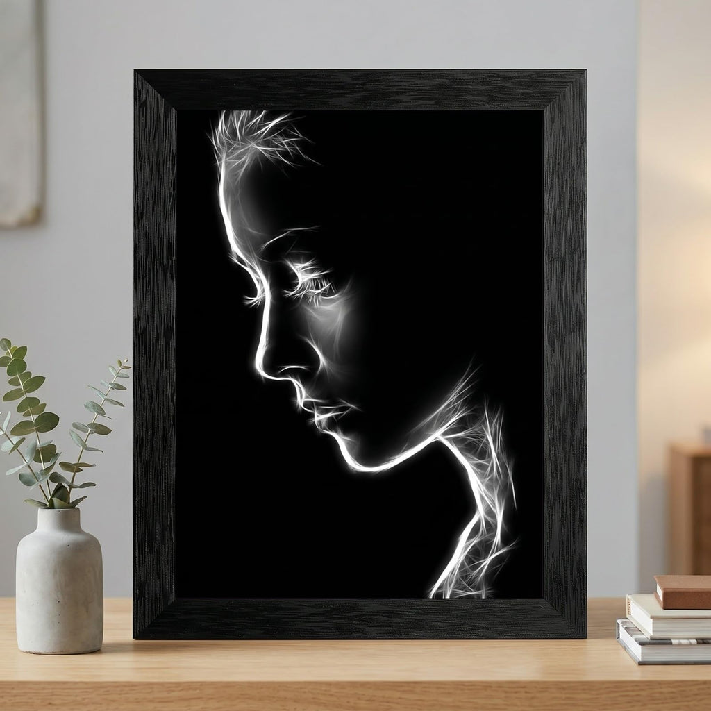 Framed Canvas Wall Art Minimalist Abstract Cello Musical Instrument Electric White Glowing Lines on Black Canvas Print Poster Black Frame Wall Decor for Music Room Studio Modern Art, Inch 24x36