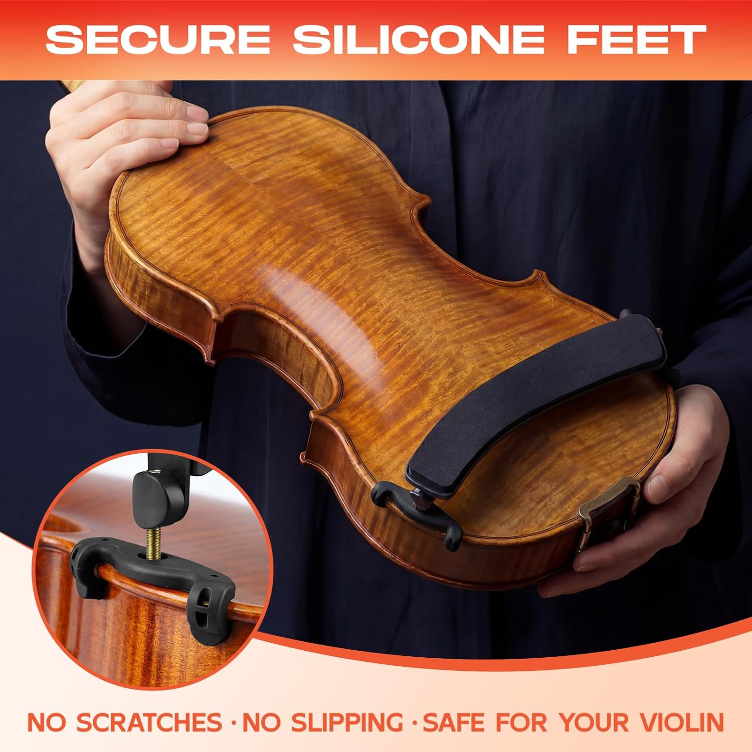 Ergonomic Violin Shoulder Rest for Students & Beginners – Lightweight Adjustable Fit for 4/4 & 3/4 Violins – Soft EVA Padding, Secure Silicone Feet