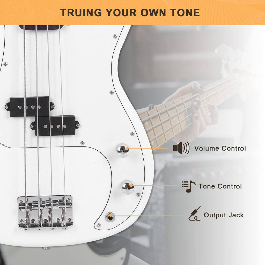 GLARRY Full Size Electric Bass Guitar Beginner Kit 4 String Exquisite Basswood Bass with 20W AMP, Cable, Strap, Bag and Accessories (Black, 39"Right Handed)