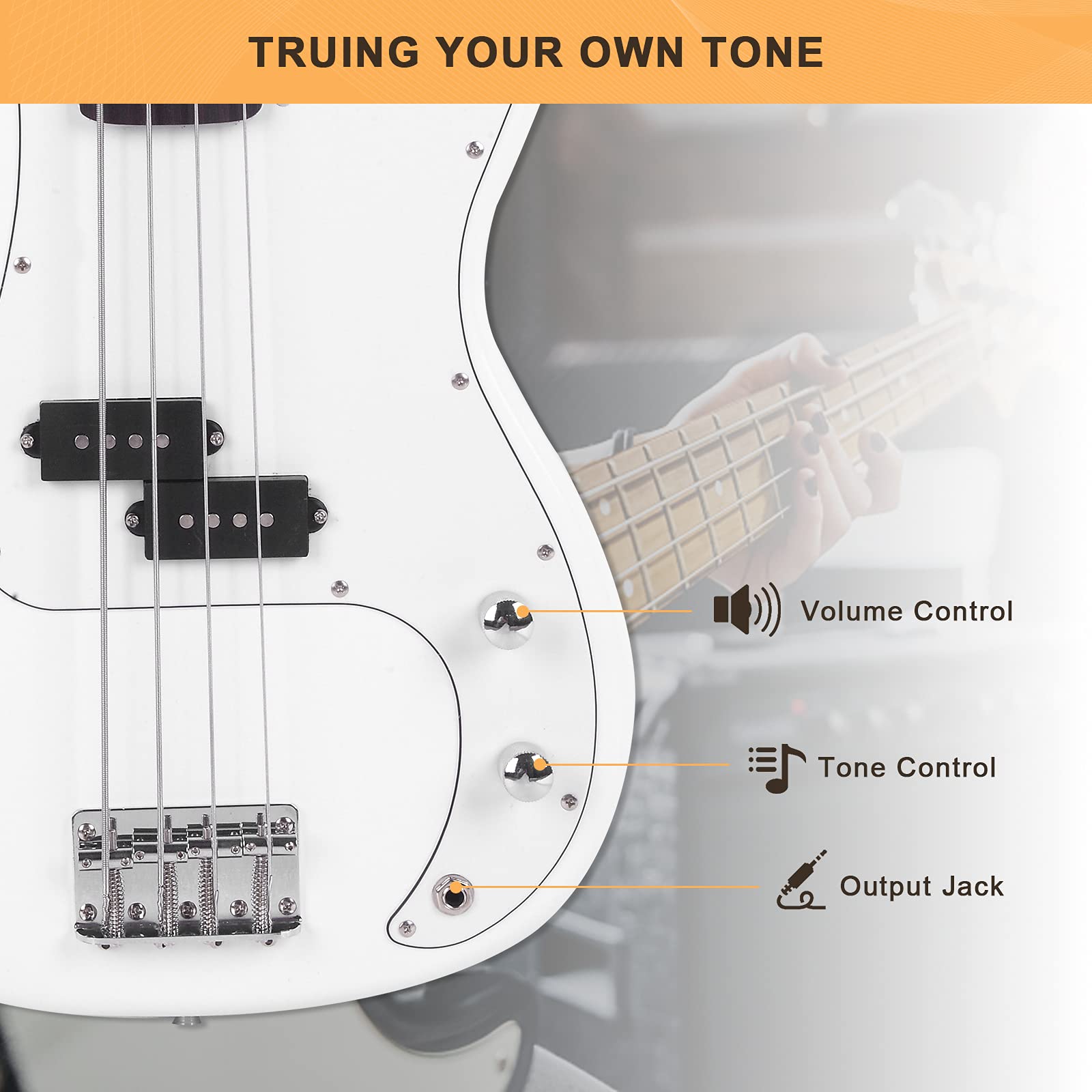 GLARRY Full Size Electric Bass Guitar Beginner Kit 4 String Exquisite Basswood Bass with 20W AMP, Cable, Strap, Bag and Accessories (Black, 39"Right Handed)