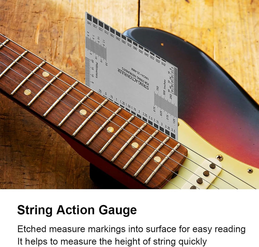 "Guitar Gauge Ruler,Portable String Action Measurement Tool,Fret Protector with Fingerboard Guard for Guitarists,Luthiers,Home Maintenance,Studio Setup,Professional Repair"