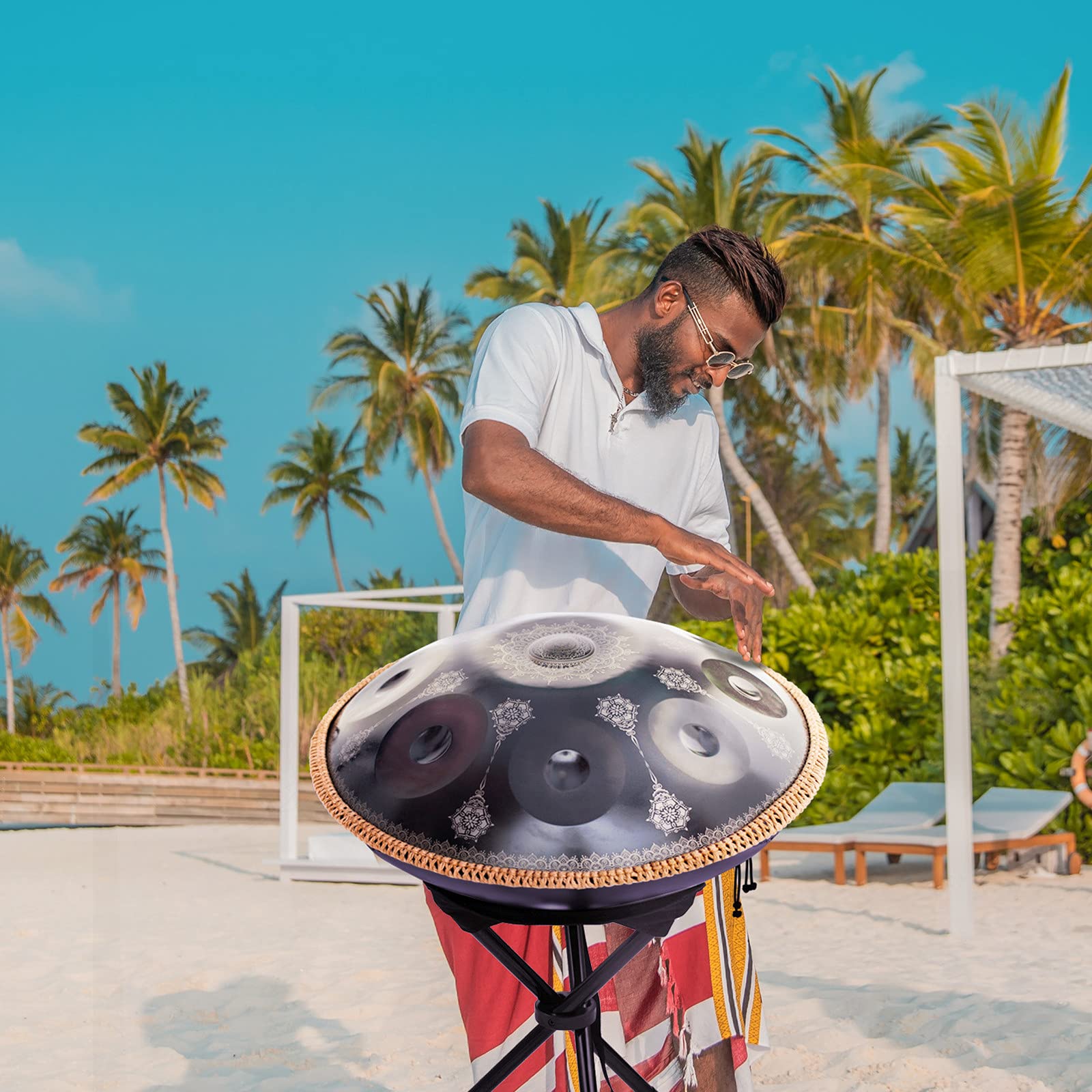 Handpan Drum 22 Inches D Minor Kurd, 432Hz 10 Notes Hand Drum Instrument, Premium Steel Drum, Handpan Instrument for Adults (Gold)