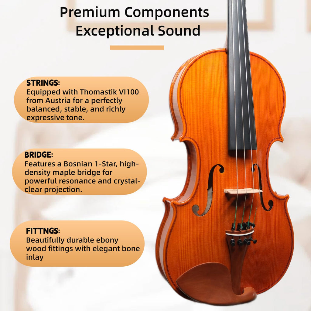 Master 4/4 Full-Size Violin | Hand-Varnished with 20+ Year Aged Italian Spruce & Bosnian Maple | Professional Orchestra Instrument for Professional soloists and session players (VIO1328)