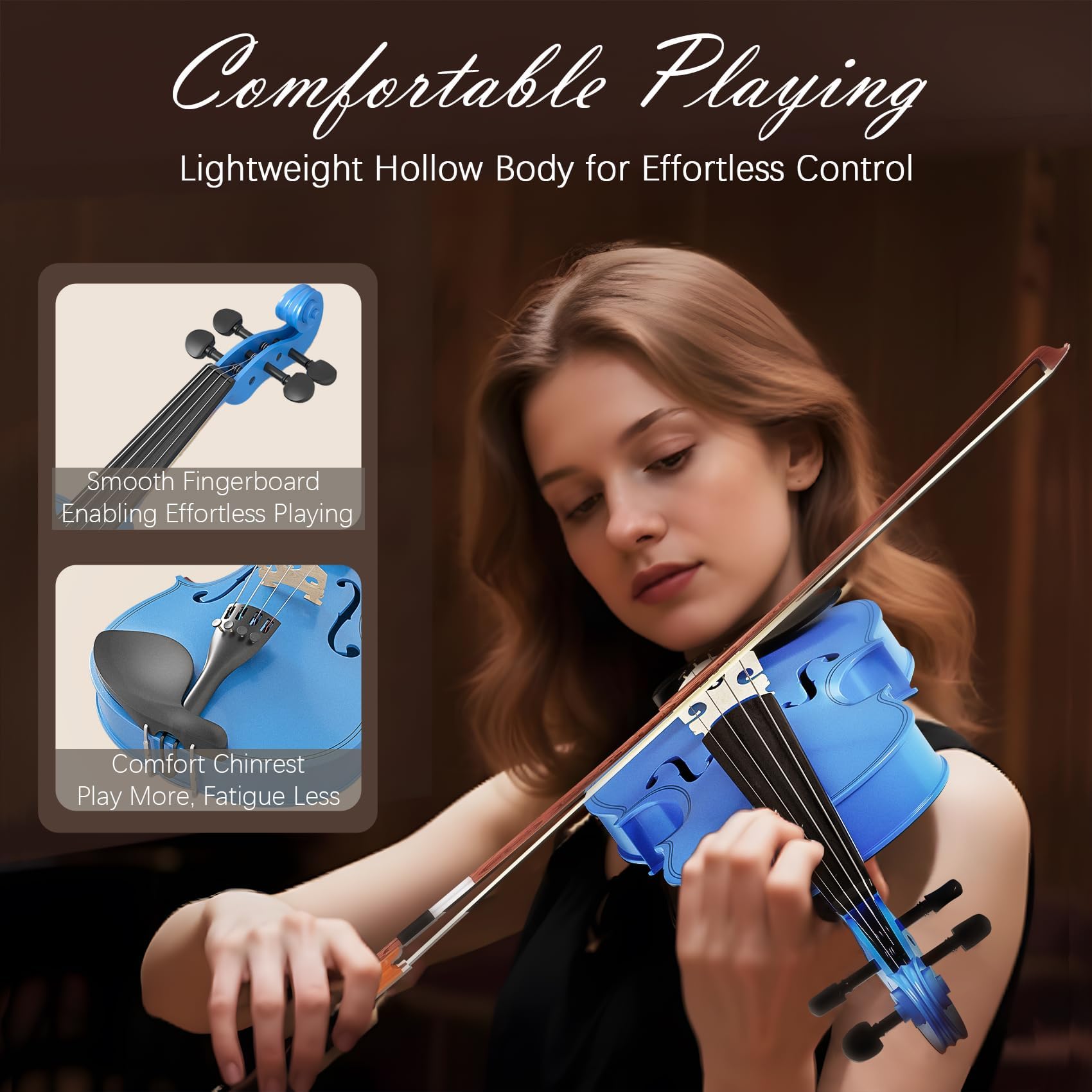 Beginner Violin 4/4, Full Size Violin for Adults, Teens, Student, Acoustic Fiddle Kit with Hard Case,Tuner,Mute,Shoulder Rest,Extra Strings,Cleaning Cloth,Learners Age 12+ (Reddish Brown)