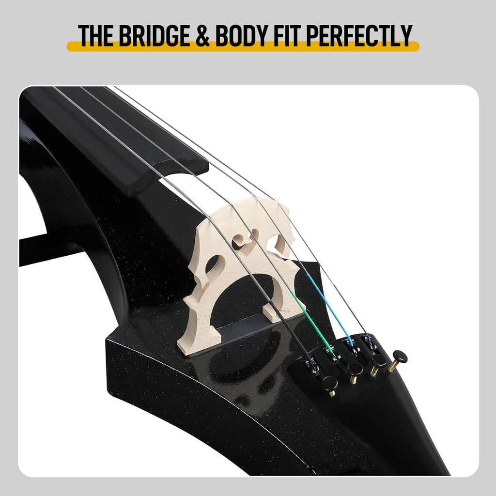 Electric Cello 4/4 Full Size Silent Cello with Portable Bag, Stereo Headphones, Bow & Rosin, Professional Bow and Bridge for Adult Beginner