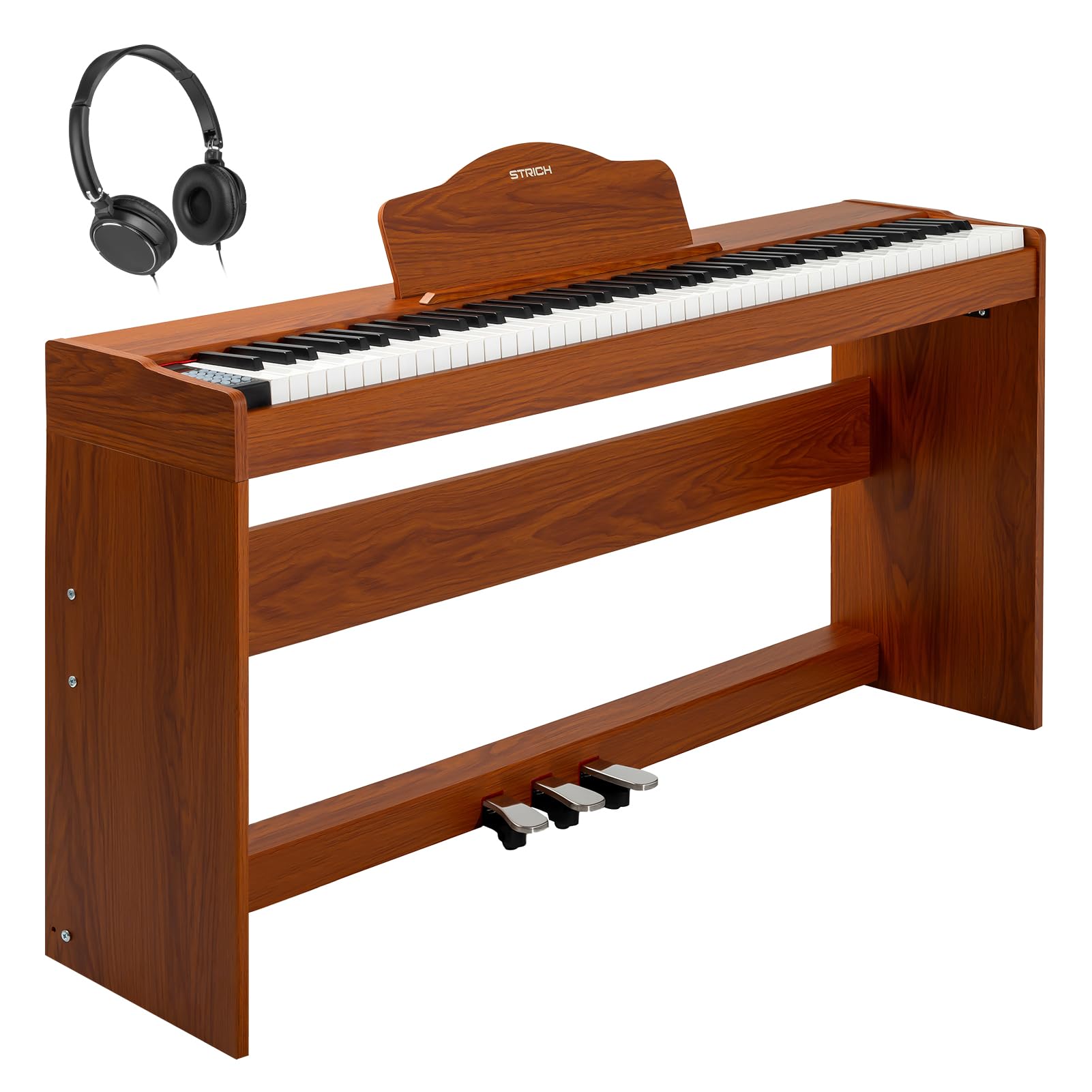 STRICH Digital Piano 88 Keys, Hammer-Action Weighted Keyboard, Full size Electric Piano Keyboard with Furniture Stand, 25Wx2 Speakers, Supports USB-MIDI/Wireless Connect, SDP-300W (Color Walnut Wood)