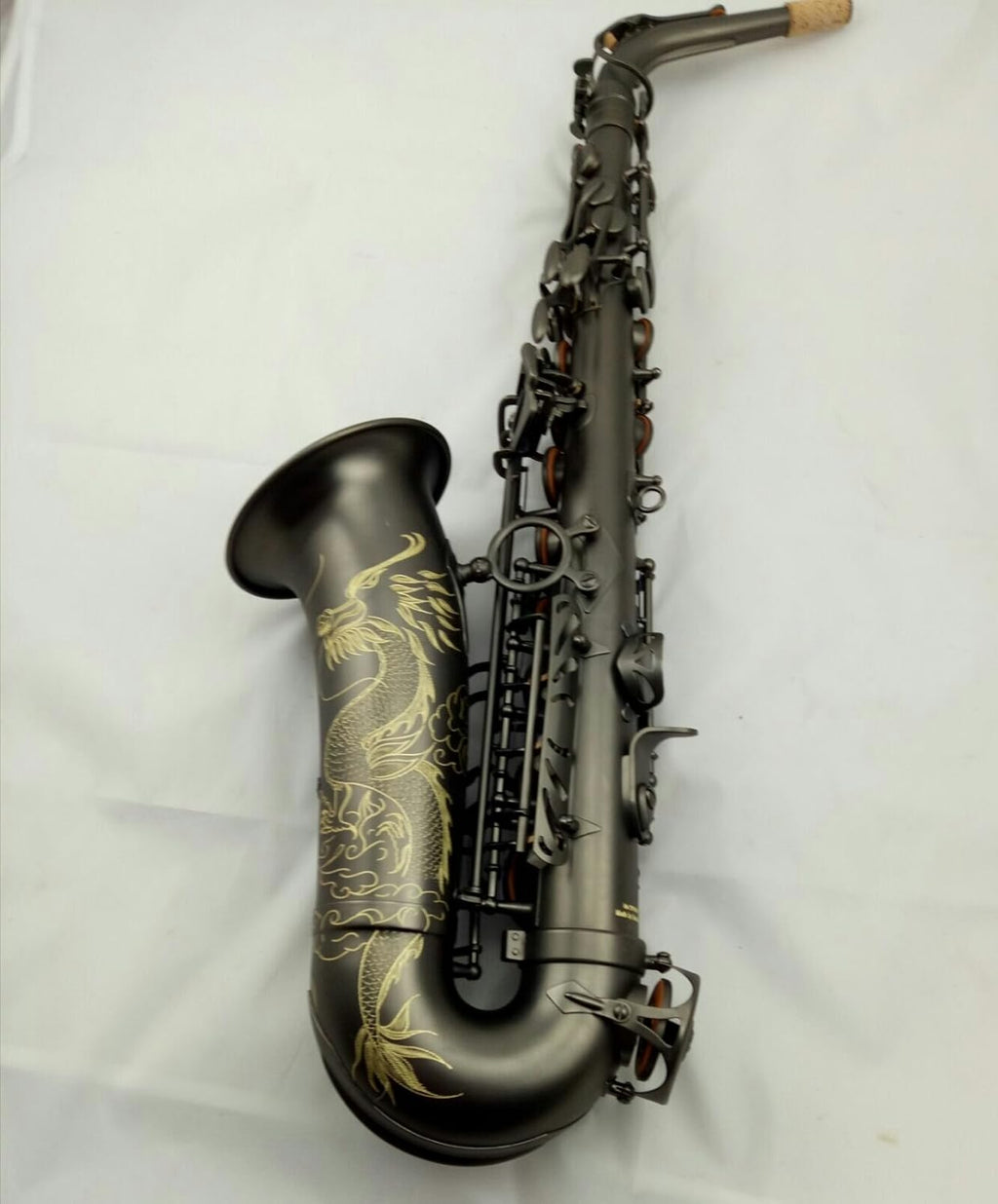 Eastern Music matt black Alto Saxophone with dragon engravings abalone key buttons
