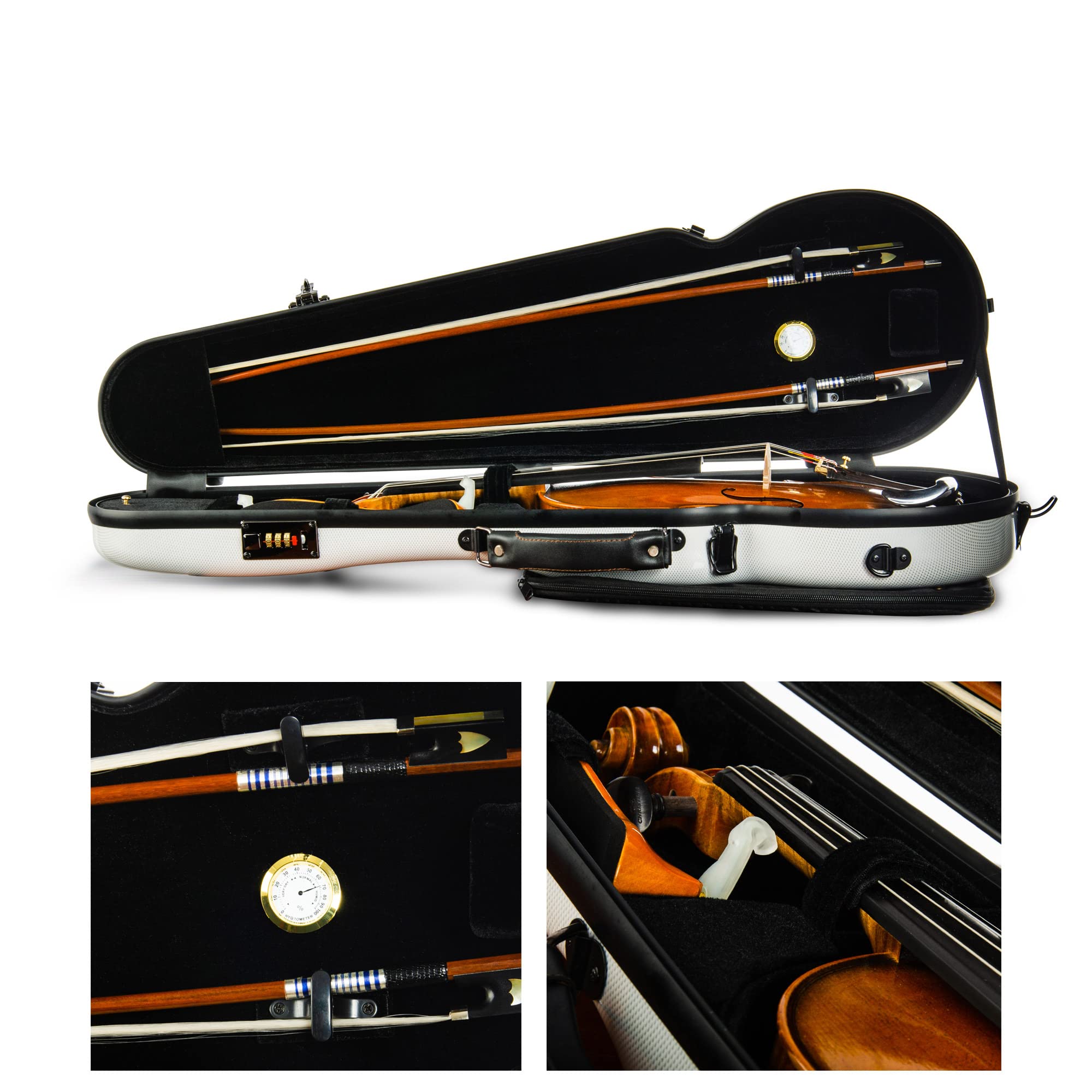 Christina violin case 4/4 Full Size Violin case High-Strength Carbon Fiber Triangle Violin Music Bag With Combination Lock and Extra Bag White Violin Hard Case (VB-Trianglee-WhiteDot spot)