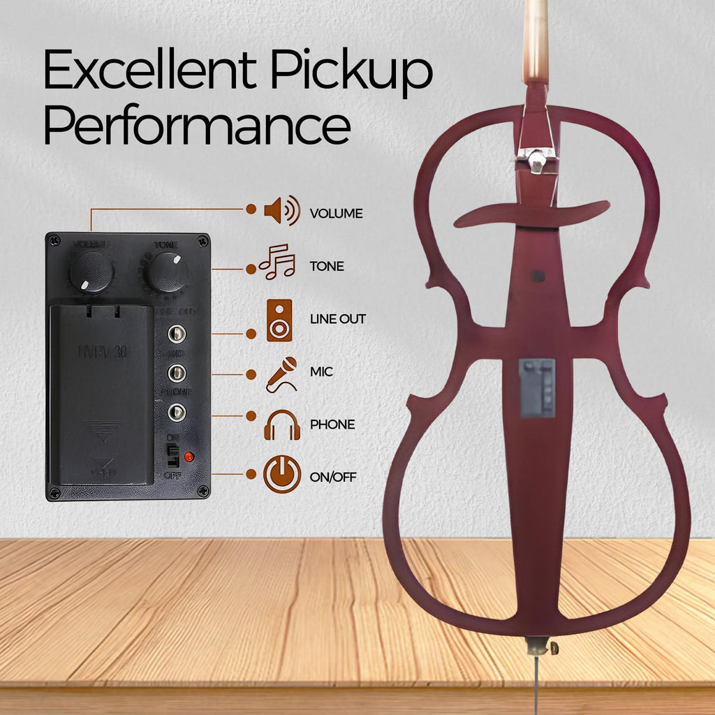 Electric Cello 4/4 Full Size Ebony Fittings with Lightweight Cello Bag, Headphones, Bow, Bridge, Rosin, Cello for Beginners Adults
