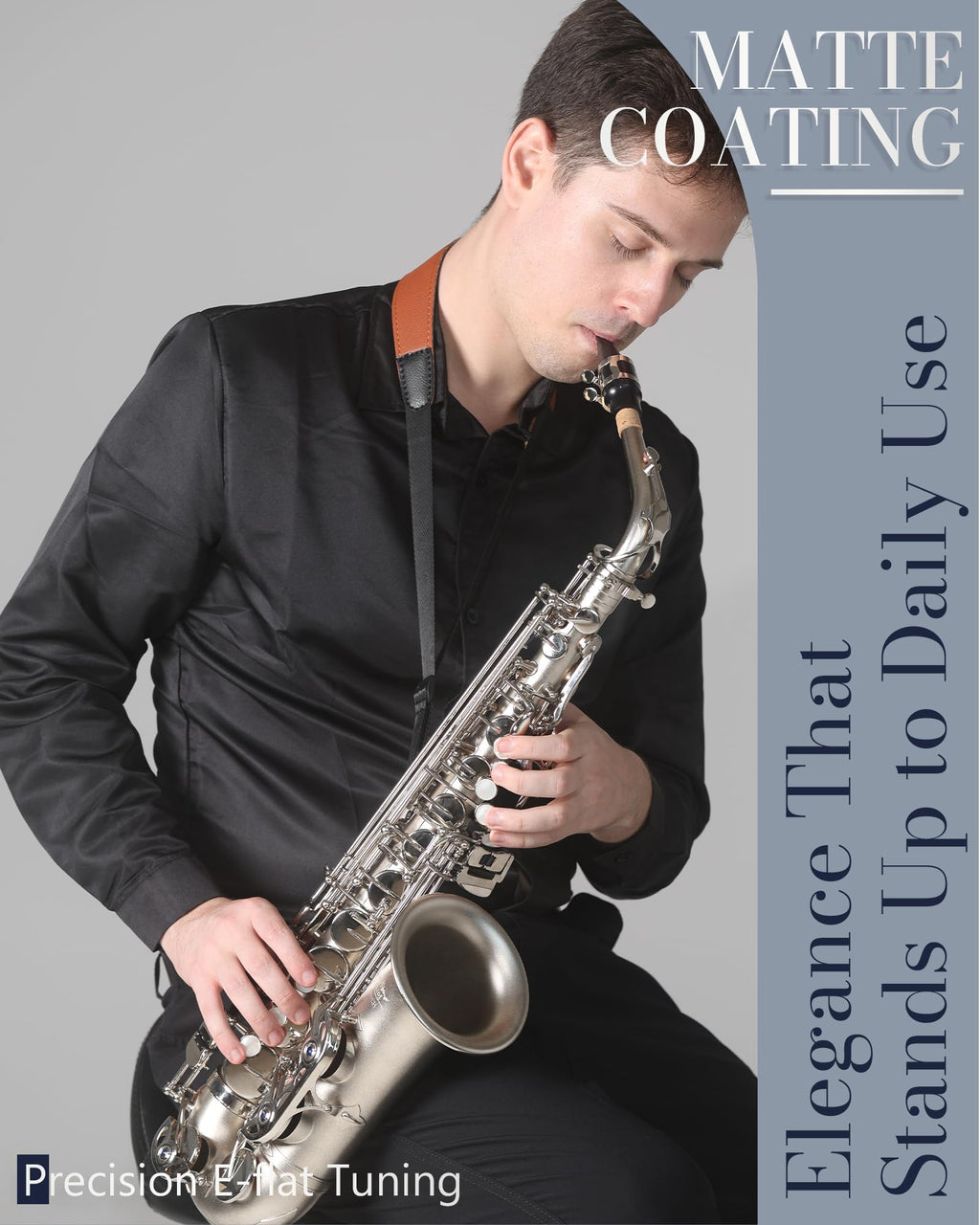 AKLOT Handcrafted E-Flat Alto Saxophone: Matte Silver Brass Body with Warm, Rich Tone, Secure Air Seal, Smooth 23-Key System, Includes Reeds, Premium Leather Case and Saxophone Cleaning Kit (CH-FM)