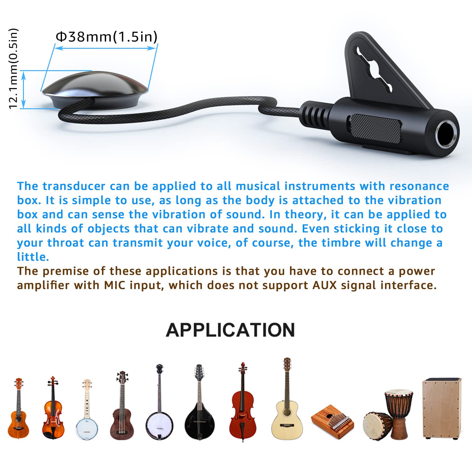 Imelod Contact Microphone Piezo Pickup for Guitar Ukulele Violin Cello Banjo Mandolin etc(Black)