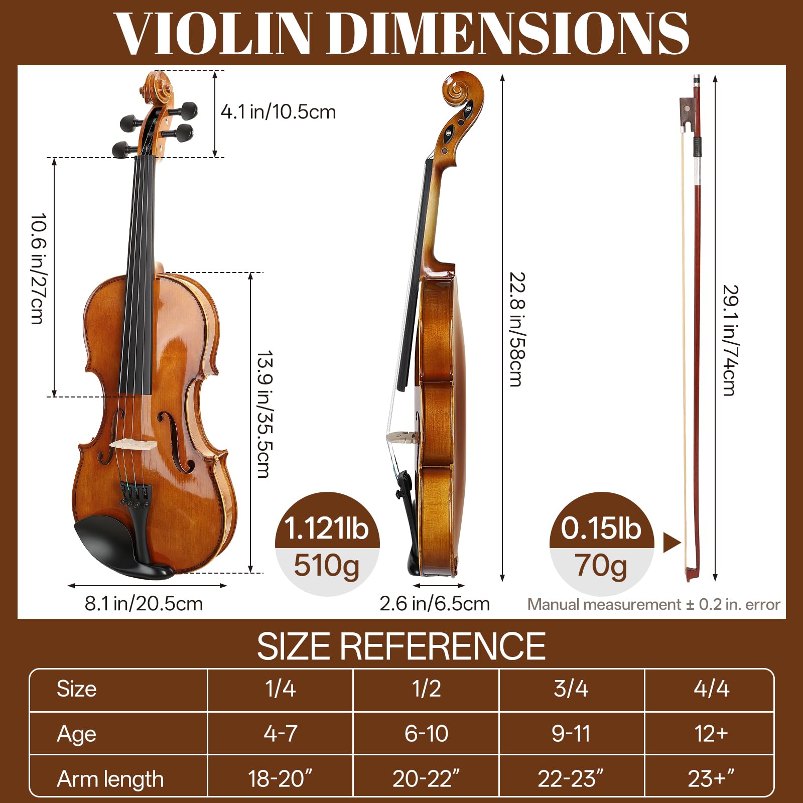 Kmise Violin 4/4 Full Set, Fingerboard Fret Markings Violins, Matte Acoustic Fiddle for Adults, Beginners, Students with Violin Case, Rosin, Strings, Bow, Shoulder Rest, Beginner's Guide (Matte, 4/4)