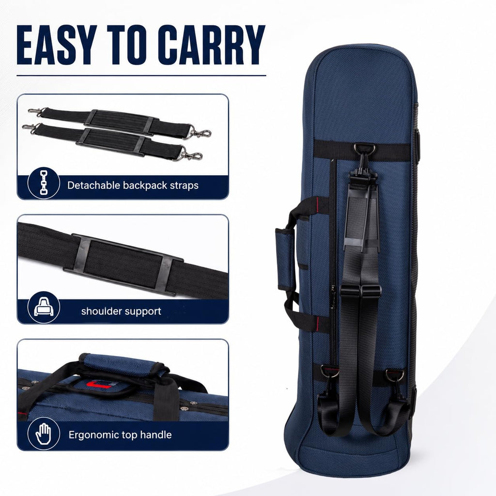 Crossrock Tenor Trombone Flight Case — Fits Bb Tenor with F-Attachment | Shockproof Design, Security Lock, Plush Interior, Single Shoulder Strap & Accessory Compartment (CRA980TBBK)