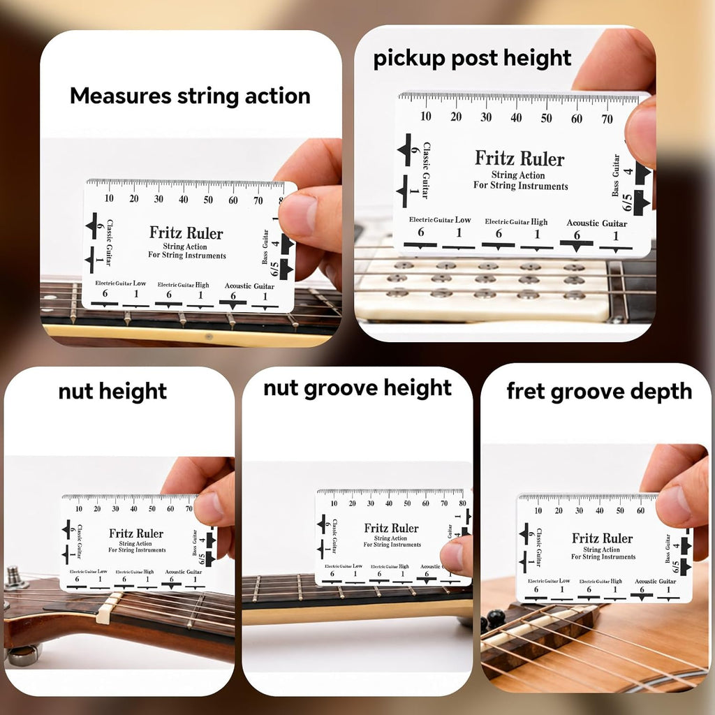 10pcs Guitar Luthier Tools Set, Includes 9 Guitar Understring Radius Gauge & String Action Height Gauge Ruler for Bass Setup Repair Tool Kit