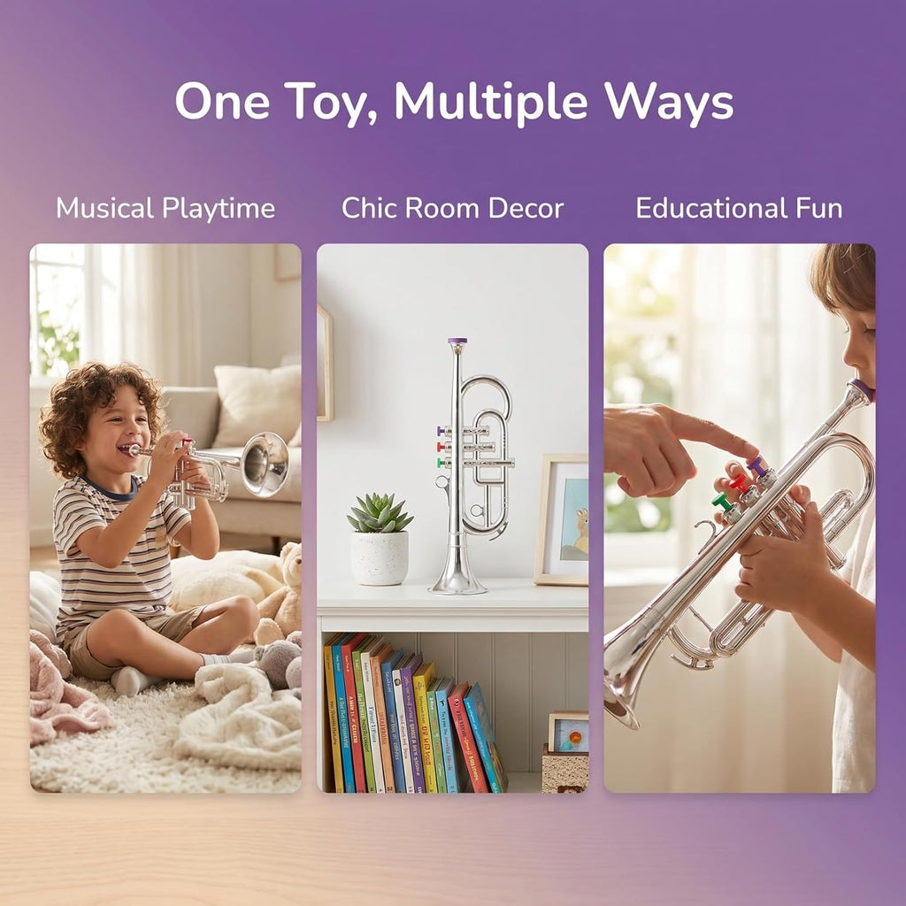 Toyvian Simulated Three-Tone Trumpet Toy for Kids Ages 3-12 Early Instruments Learning Tool Realistic Musical Instrument Model for Home and School Education