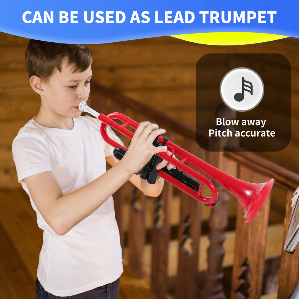 PAMPET Professional Plastic Bb Trumpet Standard Trumpet Set for Student Beginner With 7C Mouthpiece and 3C Mouthpiece, Bb Trumpet Instrument, Black,