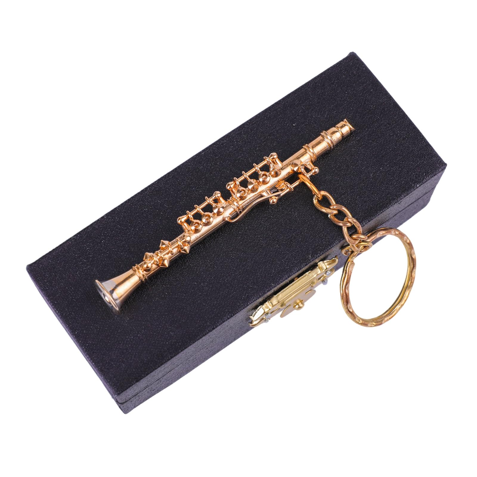 Miniature Musical Instrument Keychain with Case Brass Mini Collectible Figurines Replica Key Ring Birthday Gifts