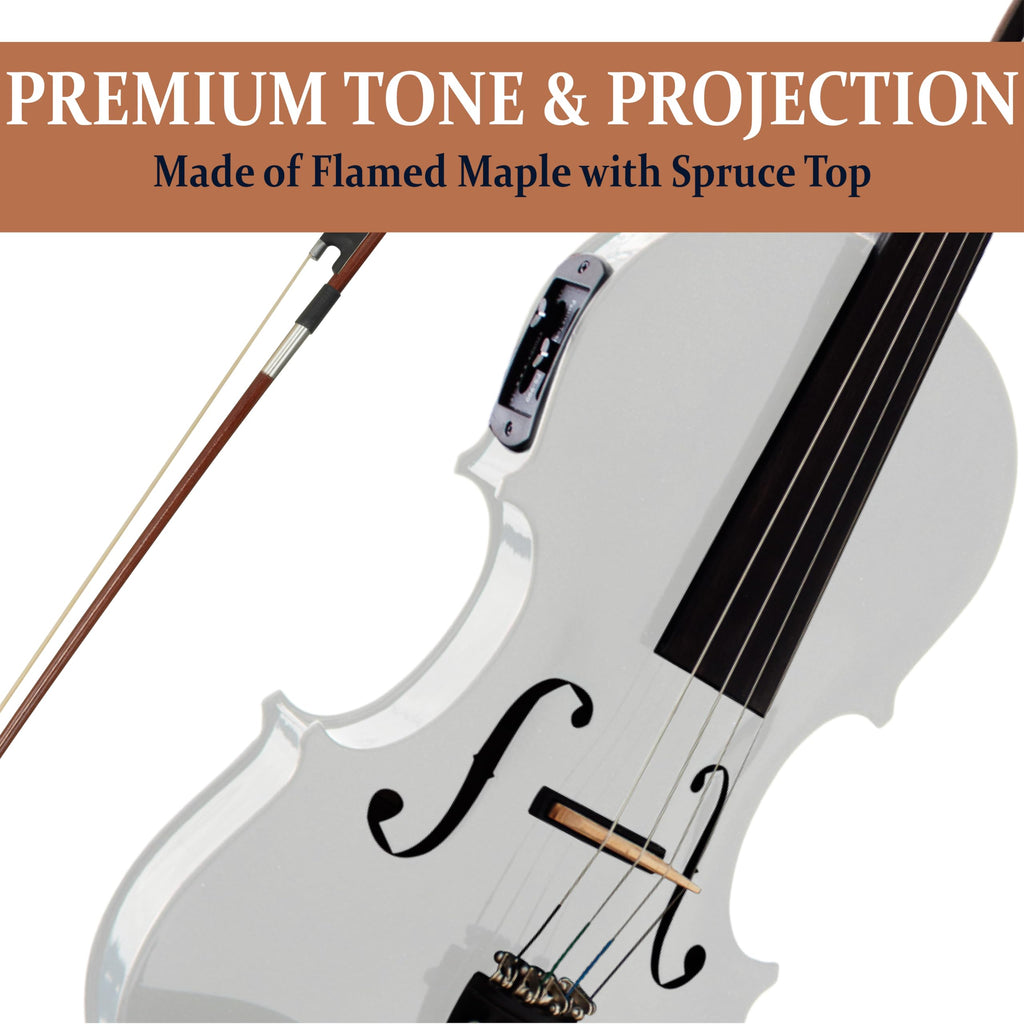 Cecilio 4/4 Full Size Acoustic & Electric Violin for Beginners & Professionals, Hand-Carved Solid Spruce Top, Ebony Fine Tuners, Full Set with Case, Bow, Rosin & AUX Cable (Metallic Black)