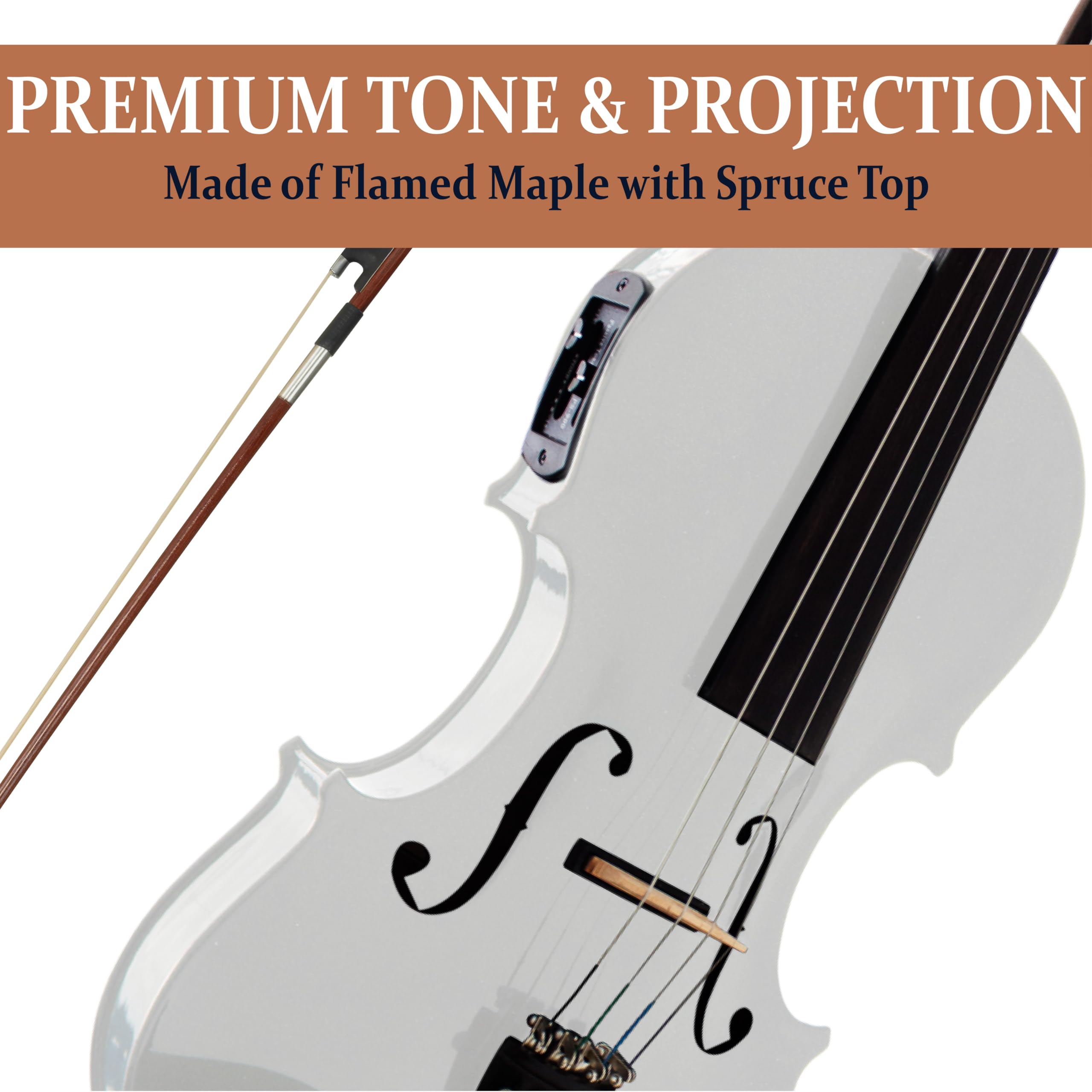 Cecilio 4/4 Full Size Acoustic & Electric Violin for Beginners & Professionals, Hand-Carved Solid Spruce Top, Ebony Fine Tuners, Full Set with Case, Bow, Rosin & AUX Cable (Metallic Black)