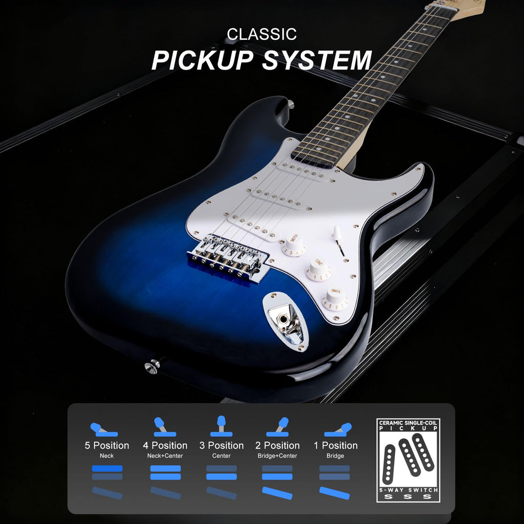 39 Inches Full Size Electric Guitar Beginner Electric Guitar Kits with 10W Amp Classic SSS Pickup Complete with Gig Bag Tuner Capo Strap Picks Guitar String Winders Black