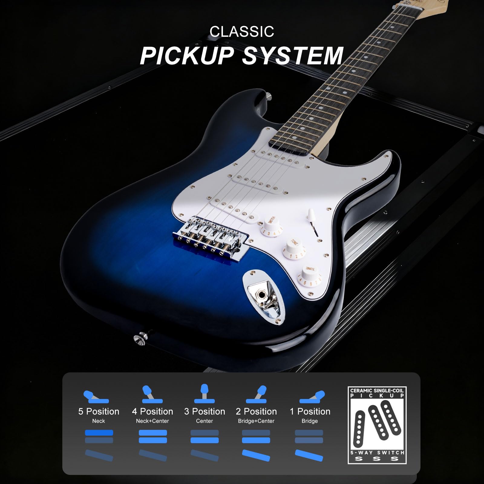39 Inches Full Size Electric Guitar Beginner Electric Guitar Kits with 10W Amp Classic SSS Pickup Complete with Gig Bag Tuner Capo Strap Picks Guitar String Winders Black