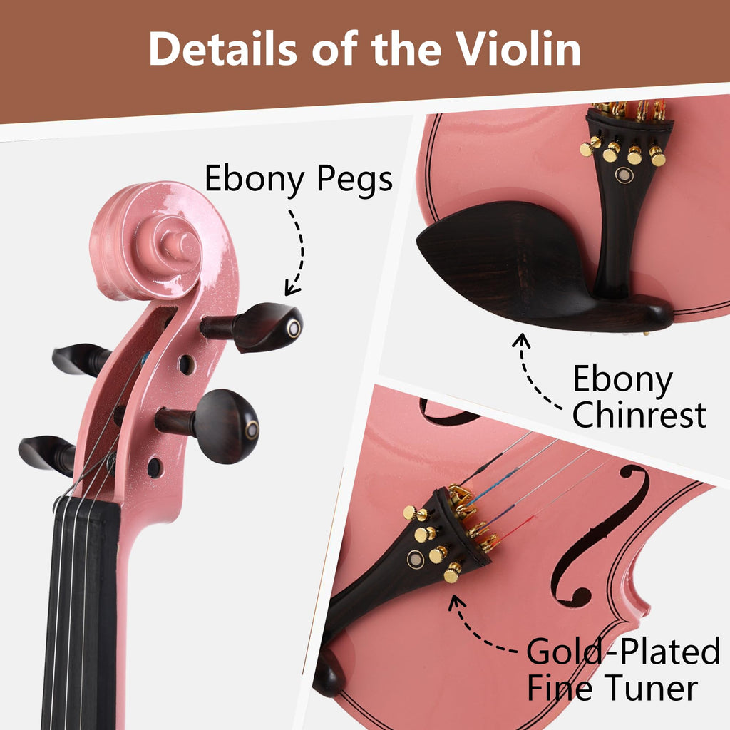 Violin 4/4 Full Size,Beginner Violin For Kids,Students,Adults,Fiddle Set with Hard Case,Bow,Rosin,Shoulder Rest,Tuner,Extra Strings,Bridge,Fingerboard Stickers