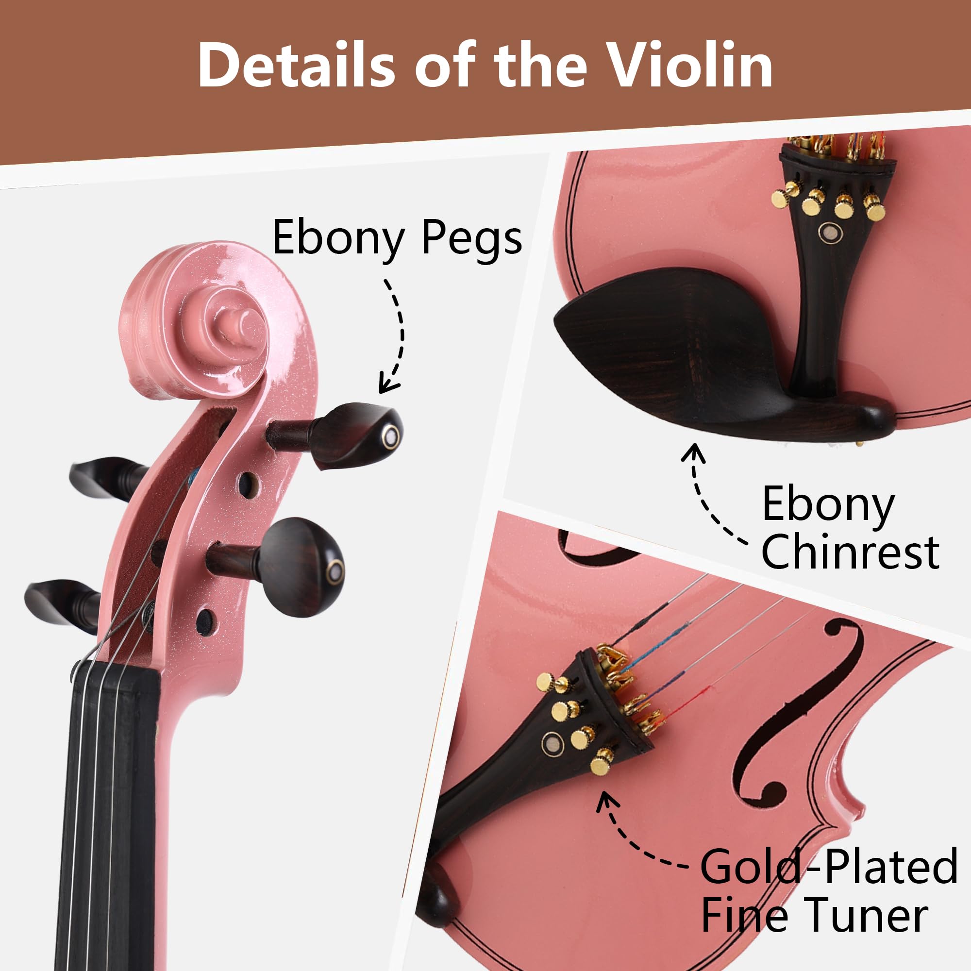 Violin 4/4 Full Size,Beginner Violin For Kids,Students,Adults,Fiddle Set with Hard Case,Bow,Rosin,Shoulder Rest,Tuner,Extra Strings,Bridge,Fingerboard Stickers