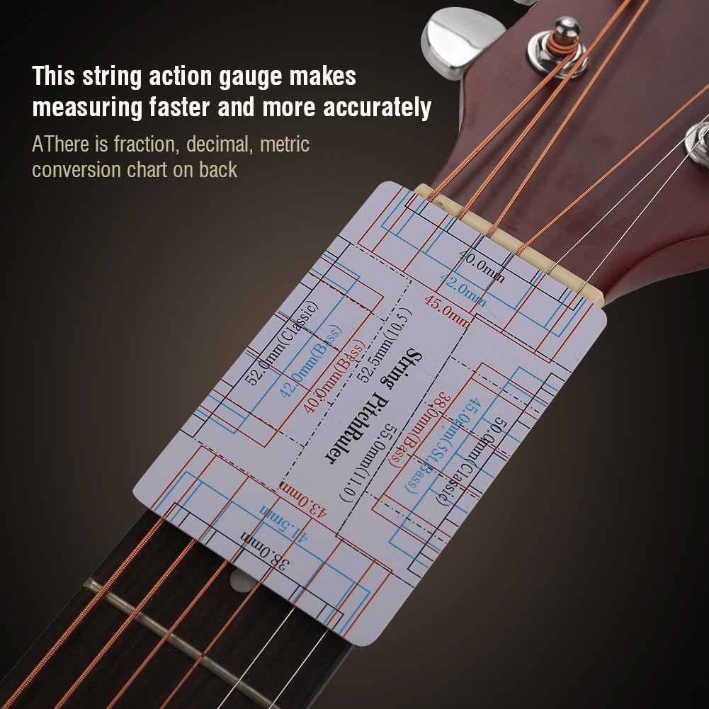 Alomejor Guitar String Action Gauge, Plastic, Double Sided Ruler, White, 3.3 x 2.1 Inch, for String Instruments, 2 Pieces
