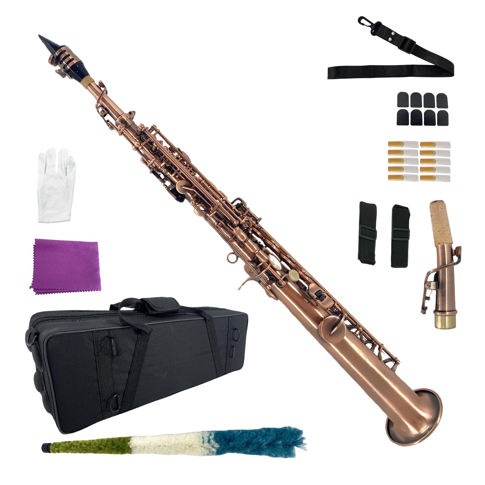 Bb Soprano Saxophone Straight Gold Sax Instruments for Beginners Students with Mouthpiece Carrying Case Straps 10Reed (gold)