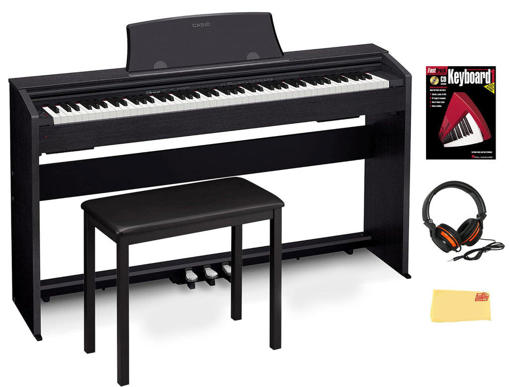 Casio PX-770 Privia Digital Piano - Black Bundle with Furniture Bench, Headphones, Instructional Book, Online Lessons, Instructional DVD, and Austin Bazaar Polishing Cloth