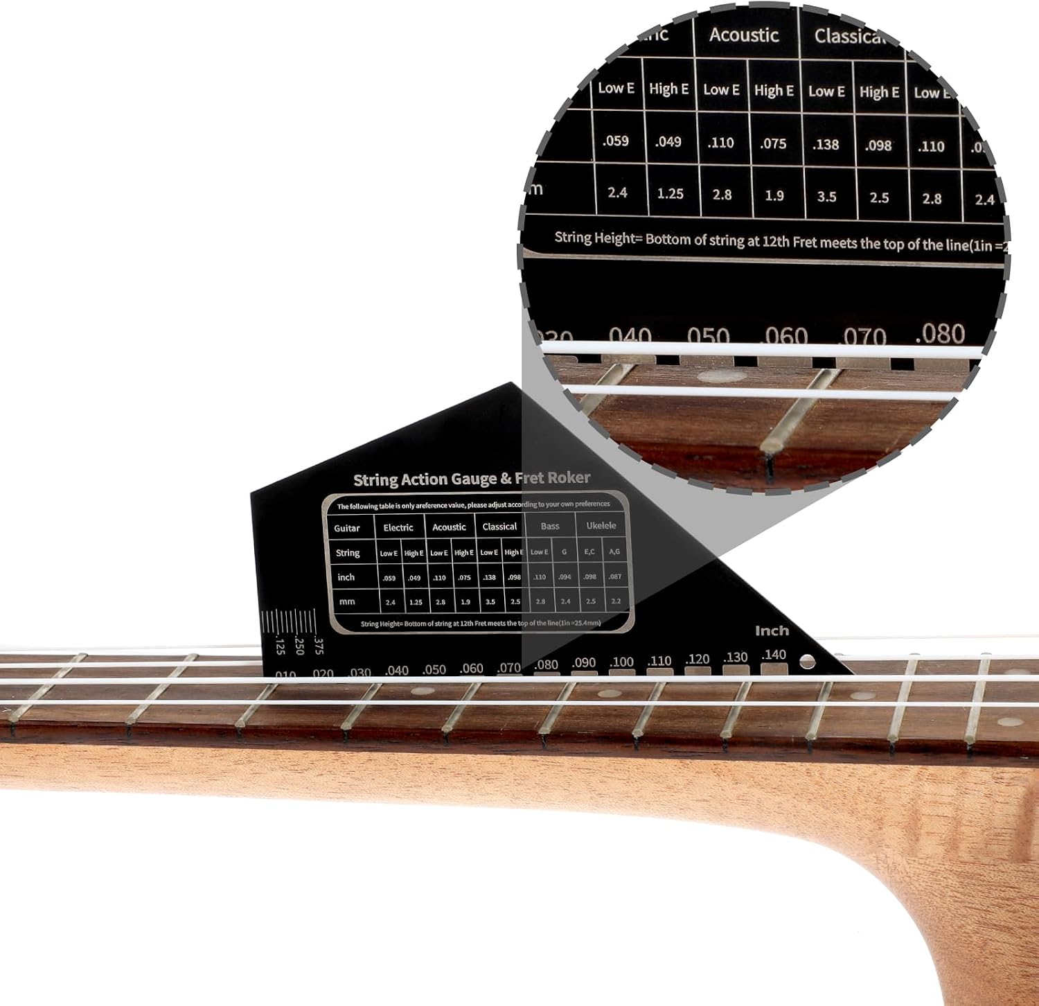 Guitar String Action Gauge Ruler Fret Rocker Tool Ruler Guitar Fret Rocker Gauges String Height Strings Buzzing Frets Catcher Rockers Luthier Tool with Metric and Conversion Charts (1mm)