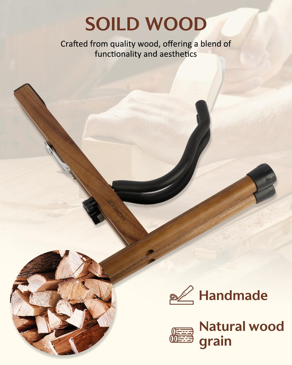 STRICH Wood Guitar Stand, A-Style Folding Acoustic Electric Floor Guitars Stand, Wood Ukulele Holder for Bass, Cello, Mandolin, Banjo, SGS-02