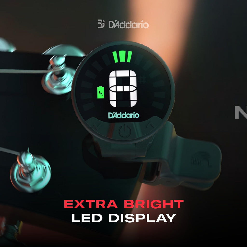 D'Addario Nexxus 360 Rechargeable Cello & Bass Tuner - Clip On Tuner for Cello & Bass - Auto Powers Off - Adjustable Full Color LED Screen
