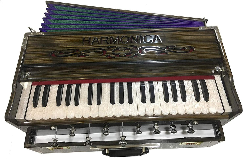9 Stopper Portable Harmonium Chudidaar Bellow 42 Key 2 Reed Bass Male Backward Coupler Indian Harmonium Professional Harmonium Handmade Musical Instrument Brass