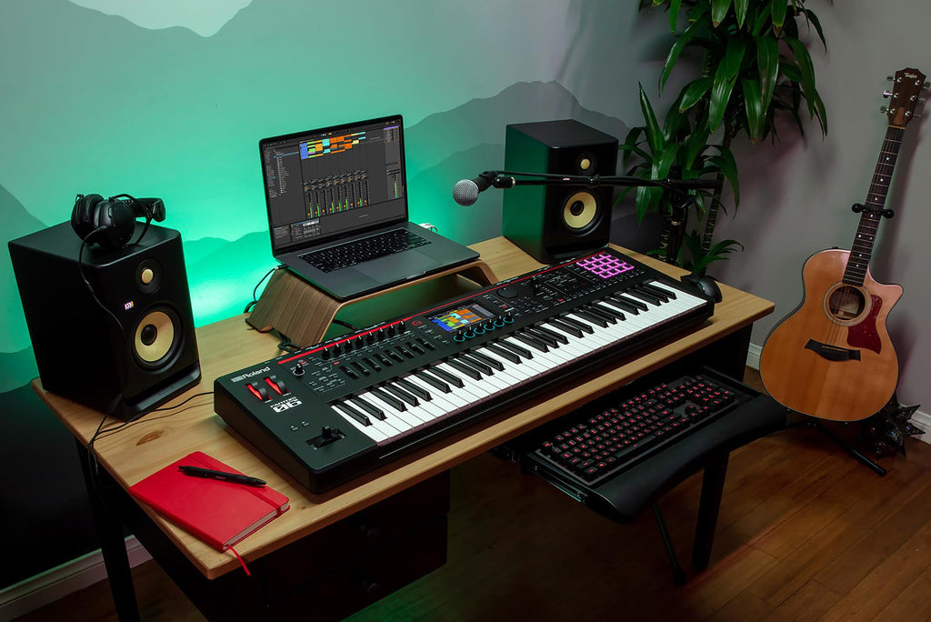 Roland Fantom 8 EX 88-Key Workstation Keyboard Synthesizer Bundle with Adjustable Stand, Sustain Pedal, Online Piano Lessons, Instructional DVD, and Austin Bazaar Polishing Cloth
