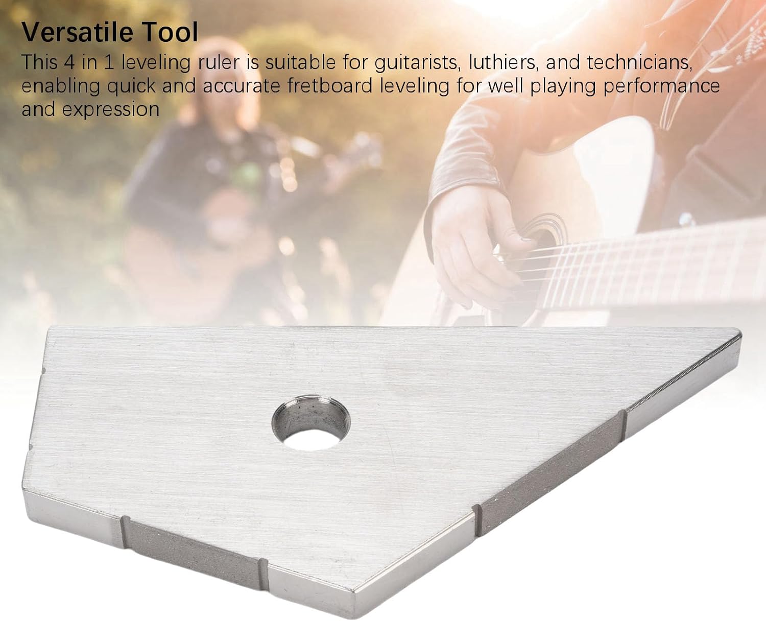 4 in 1 Guitar Leveling Ruler, Guitar String Action Gauge Stainless Steel Fret Leveling Ruler for String Instrument Setup
