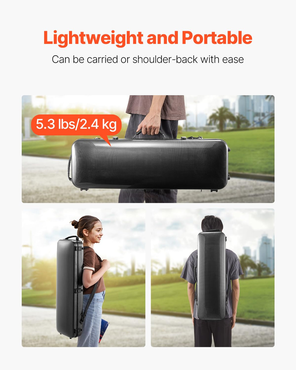 VEVOR 4/4 Full Size Violin Case, Built-in Hygrometer, Lightweight Portable Travel Carrying Bag, with Plush Lining, Dual Shoulder Straps, Anti-Scratch, Professional Triangular Shape, for Violin, Black