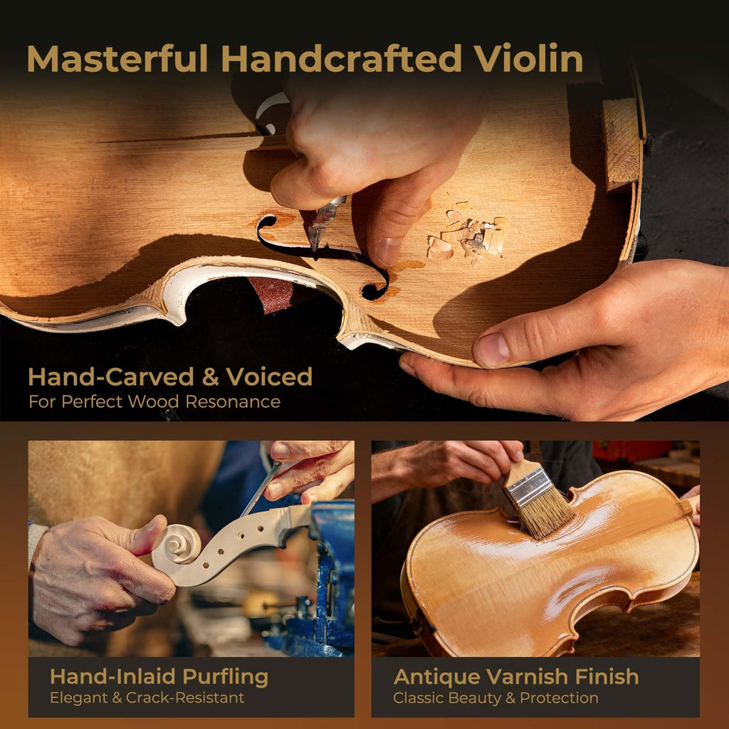 Vangoa Violin 4/4 Full Size Set, Handcrafted Entry Level Acoustic Violin Set with Lightweight Hard Case, Suitable for Beginners, Teens, 12+, Adults, Right Handed Players