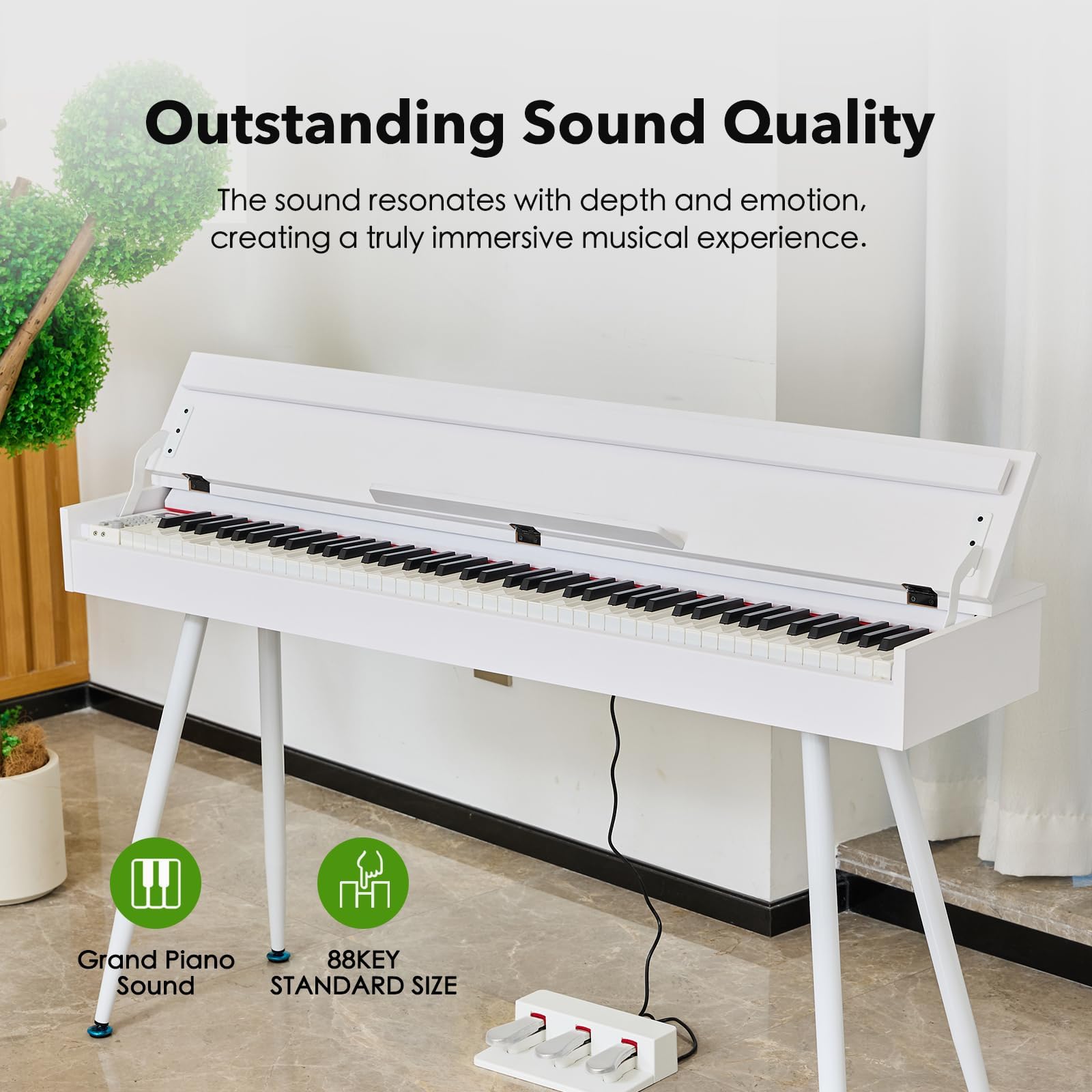 Digital Piano 88 Key Weighted Keyboard,Full-Size Desk Progressive Hammer-Action Electric Piano For Beginners, With Sheet Music Stand, Pedal,Power Adapter, Headphone Mode, Usb-Midi