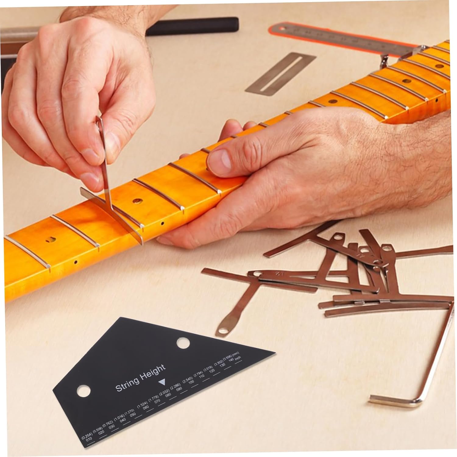 Professional String Height Ruler for Guitar and Bass Accurate String Action Gauge Luthier Tool Multiple Scales Compact Design for Guitar Setup and Maintenance