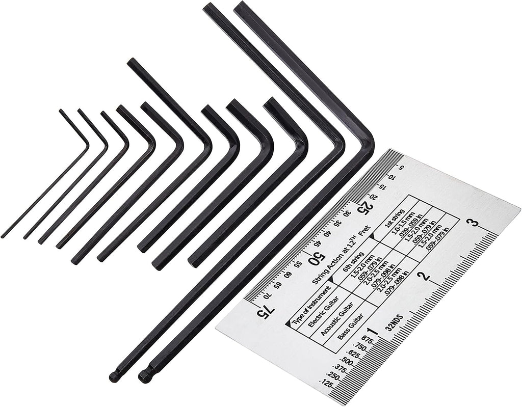 MIECOO 12PCS Guitar Luthier Repair Tool Kit, Includes 11PCS Guitar Bass Neck Bridge Nut Screw Adjustment Truss Rod Allen Wrenches and Guitar String Action Ruler Gauge for Guitar & Bass