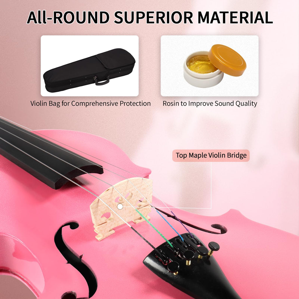 Ktaxon Violin for Beginners Students, Acoustic Violins 4/4, Full Size Fiddle Kit with Case, Bow, Rosin, Adult Teens Learners Age 11+ (Natural)