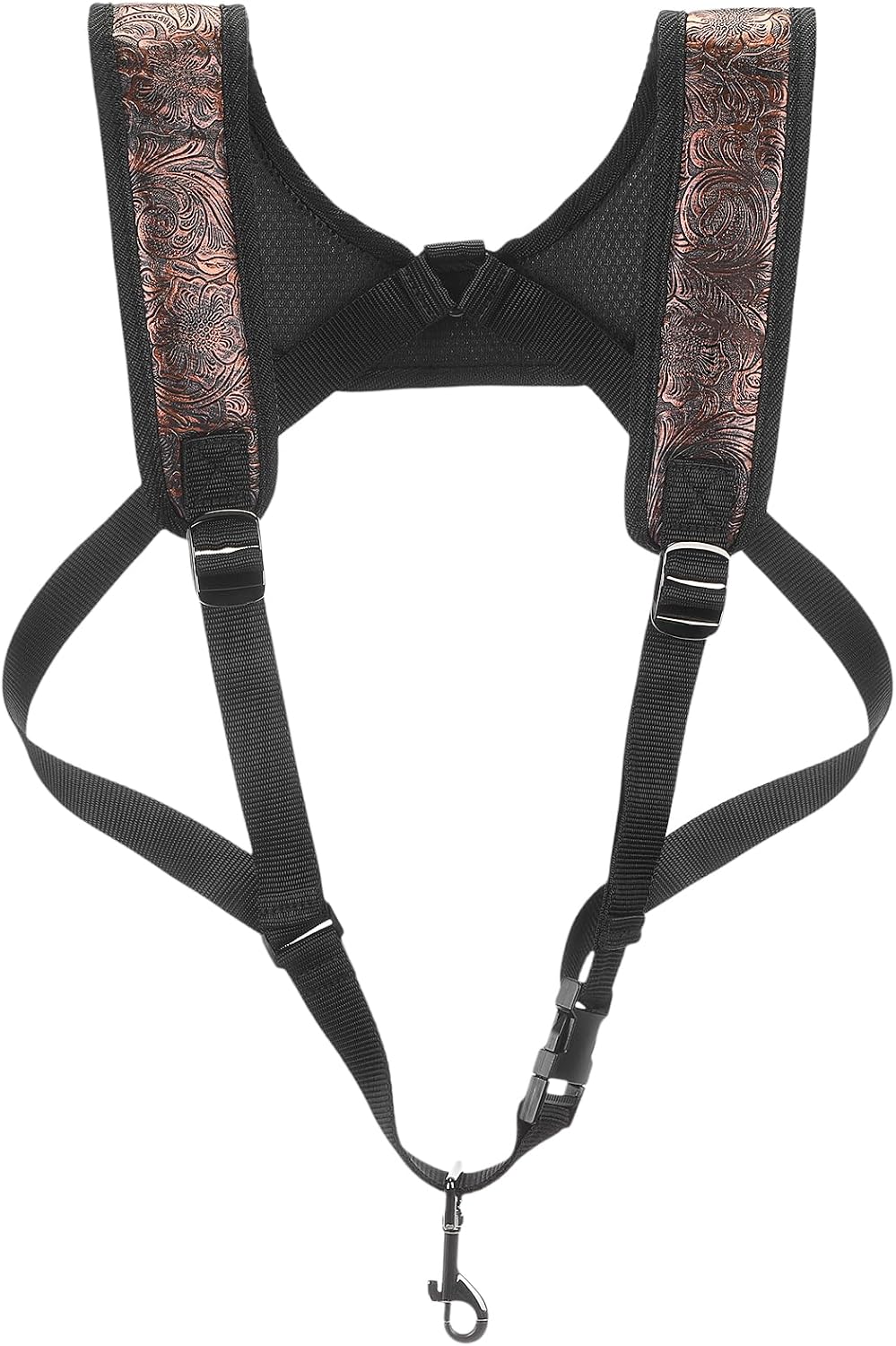 Hsei Saxophone Harness with Metal Snap, Adjustable Double Shoulder Saxophone Strap, Black Widened Thickened Design Sax Harness for Comfortable Support Alto Tenor Baritone Soprano