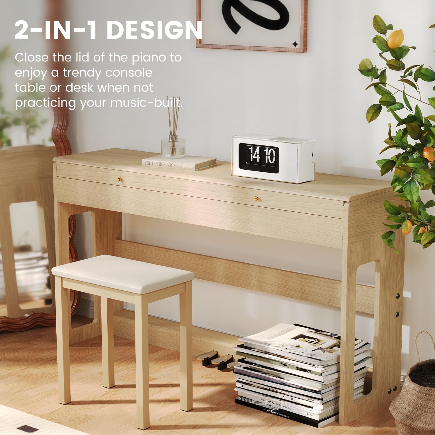 88-Key Weighted Piano Keyboard, Hammer Action Digital Piano with Speakers, Wooden Electric Piano with bench, Triple Pedal, Headphone, cover, Supports MIDI Connecting (Brown)